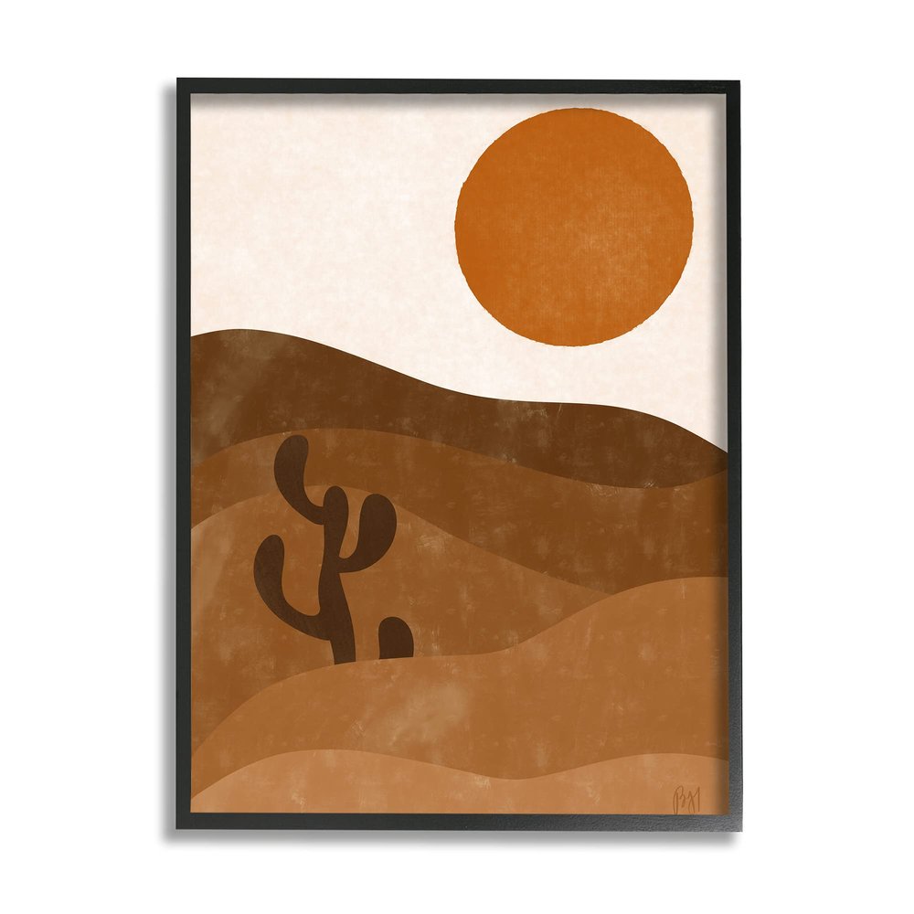 Stupell Industries Desert Cactus Rolling Hills Bold Orange Sun Landscape, Designed by Birch&Ink Black Framed Wall Art, 16 x 20