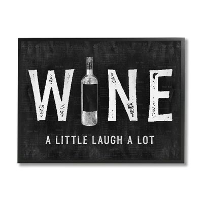 Stupell Industries Wine A Little Laugh A Lot Bottle Typography, Designed by Natalie Carpentieri Black Framed Wall Art, 20 x 16