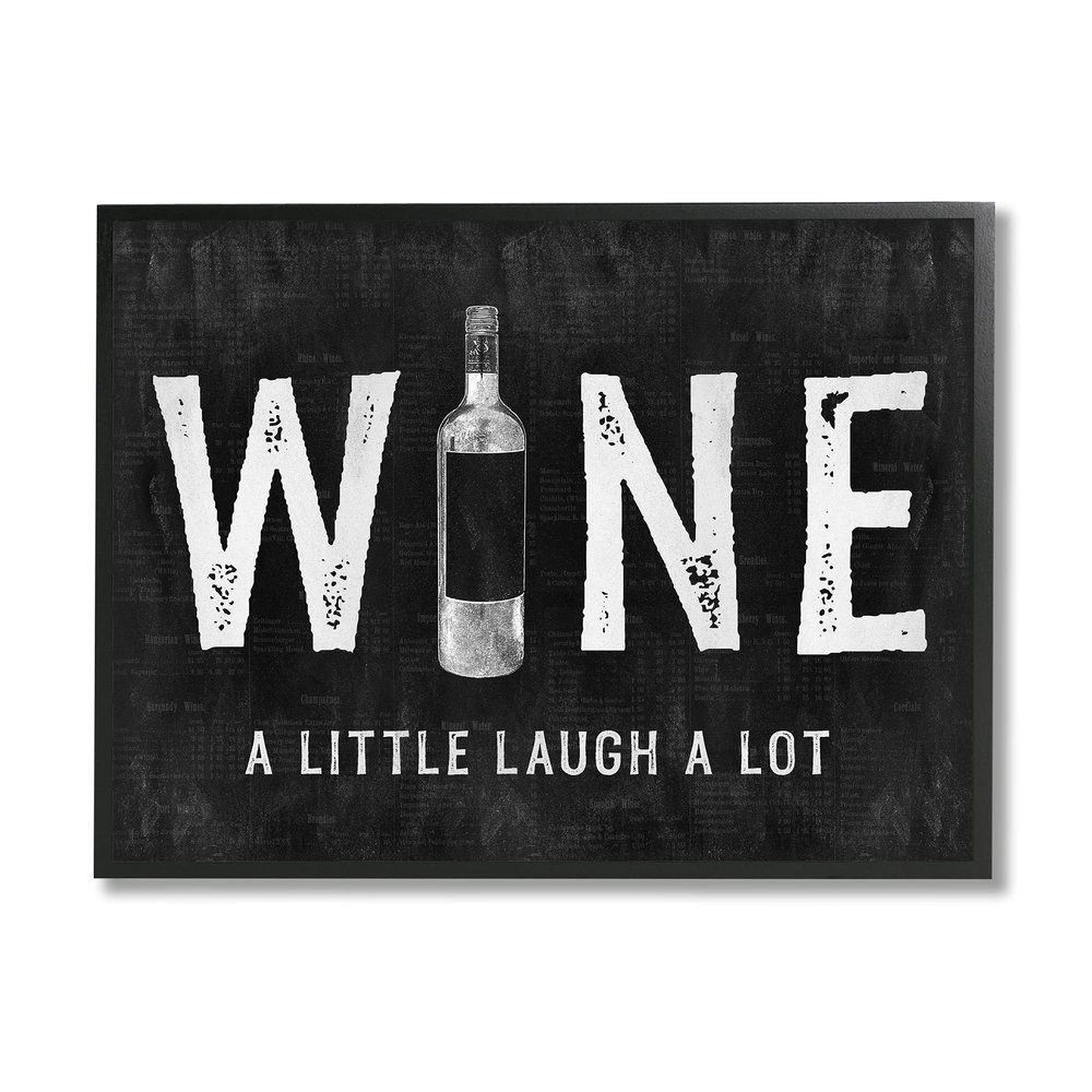 Stupell Industries Wine A Little Laugh A Lot Bottle Typography, Designed by Natalie Carpentieri Black Framed Wall Art, 20 x 16