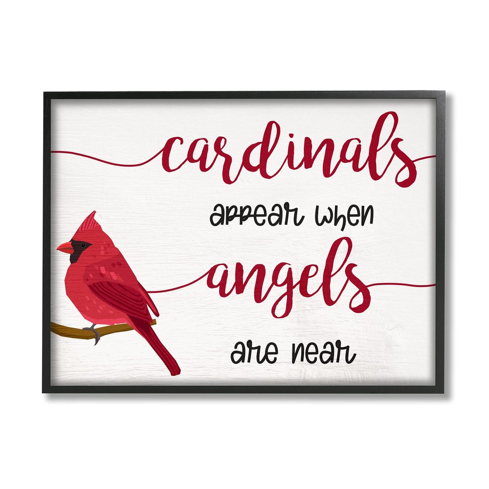Stupell Industries Cardinals Appear When Angels are Near Sympathetic Phrase, Designed by Daphne Polselli Black Framed Wall Art, 20 x 16, Off- White