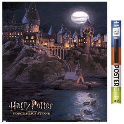 Harry Potter And The Sorcerer'S Stone - Hogwarts At Night Wall Poster, 34L" x 22.4W", Premium Poster & Clip Bundle