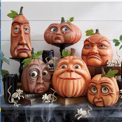 Expressive Pumpkin Family Expressive Pumpkin Reign Ornaments Pumpkin Lantern Venue Decoration Props Face Decoration Props for Haunted House Bar Party Decoration (6 Pieces)