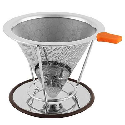 YRHH Pour Over Coffee Dripper,Reusable Cone Dripper,Stainless Steel Reusable Coffee Dripper Filter Coffee Cone with Mesh,Stainless Steel Coffee Filter Removable Dripper with Stand (115mm)-115mm