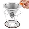 YRHH Pour Over Coffee Dripper,Reusable Cone Dripper,Stainless Steel Reusable Coffee Dripper Filter Coffee Cone with Mesh,Stainless Steel Coffee Filter Removable Dripper with Stand (115mm)-115mm view 3