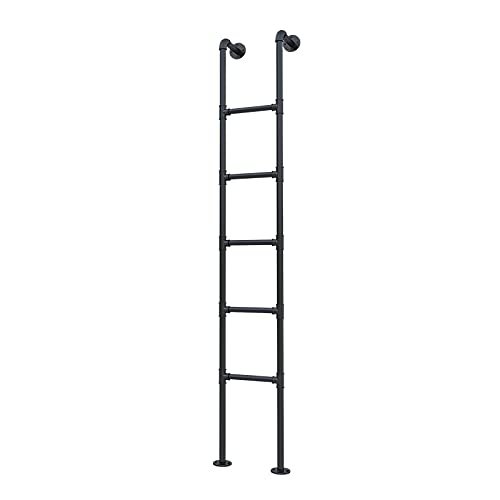 HWLL Bunk Bed Ladder Standard Fixed Steel Ladder for Twin Bunk Loft Bed, Retro Straight Ladders with Heavy Duty Bracket, All Install Fitting Included, Load 130 Kg (Color : Black, Size : 165cm/65)