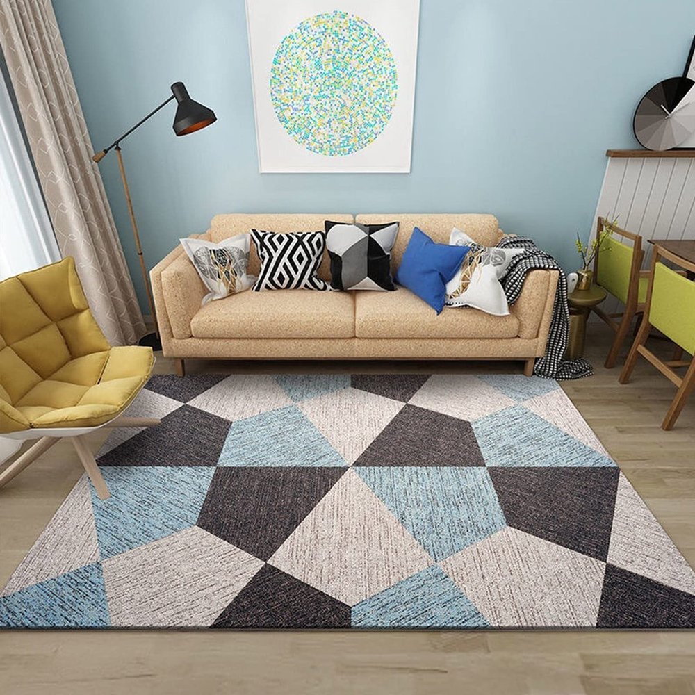 DRSFF Blue Grey Large Rugs Living Room, Geometric Pattern Carpet for Kids Bedroom Study Room Balcony Area Rugs 140/200 160230 CM Home Decor Floor Mat (Size : 140200cm)
