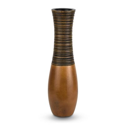 AeraVida Boho Carved Stripes Brown Mango Tree Wood Vase, 14-inch