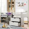 Twin Size Loft Bed for Kids, Wooden Low Loft Bed Frame with 2 Shelves and 2 Drawers (White-Loft Bed) view 1