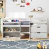 Twin Size Loft Bed for Kids, Wooden Low Loft Bed Frame with 2 Shelves and 2 Drawers (White-Loft Bed) view 3