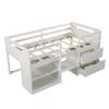 Twin Size Loft Bed for Kids, Wooden Low Loft Bed Frame with 2 Shelves and 2 Drawers (White-Loft Bed) view 4