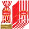 Epakh 100 Packs Carnival Candy Bags Circus-themed Plastic Party Treat Bags with Popcorn Pattern and Gold Twisted Ties for Carnival Birthday Party Favors, Cookies, and Cupcakes (Simple) view 1