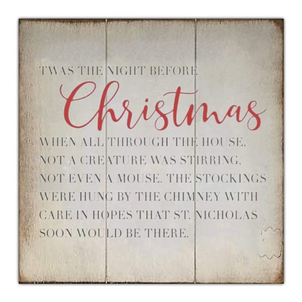 Aihesui Wood Signs Wall Hanging Wall Decoration Twas the Night Before Christmas Sign for Living Room Kitchen Batheroom Bedroom Office School 12x12inch