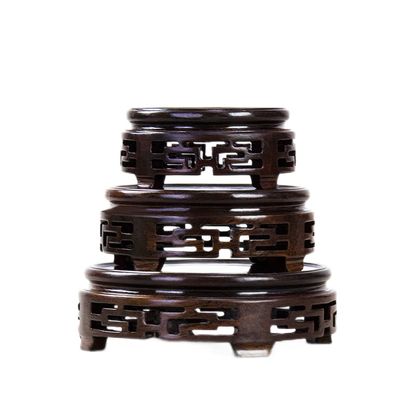 Oriental Furniture Round Carved Display Stand Black Catalpa Wood Vase Flower Pot Crafts Base Antique Collection