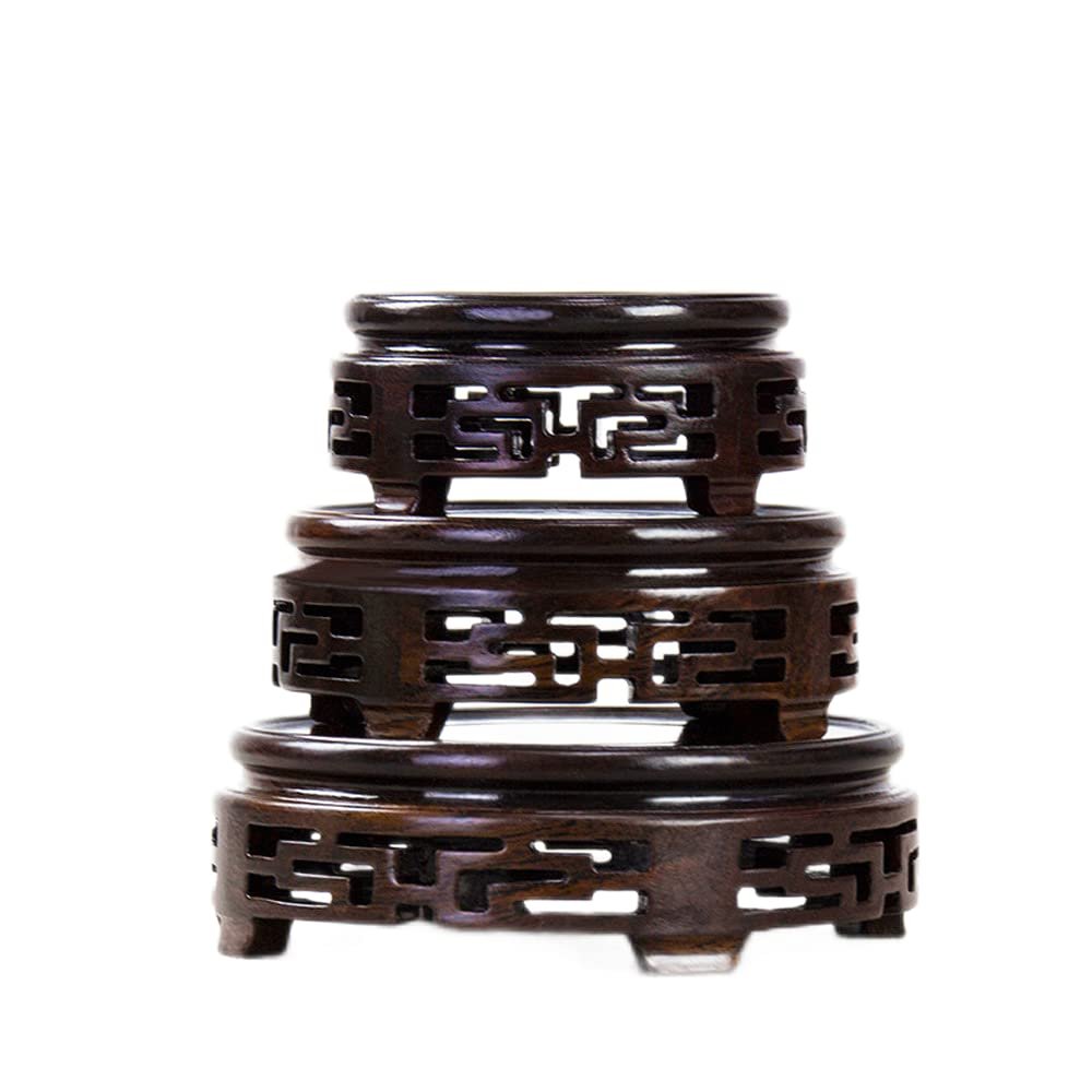 Oriental Furniture Round Carved Display Stand Black Catalpa Wood Vase Flower Pot Crafts Base Antique Collection
