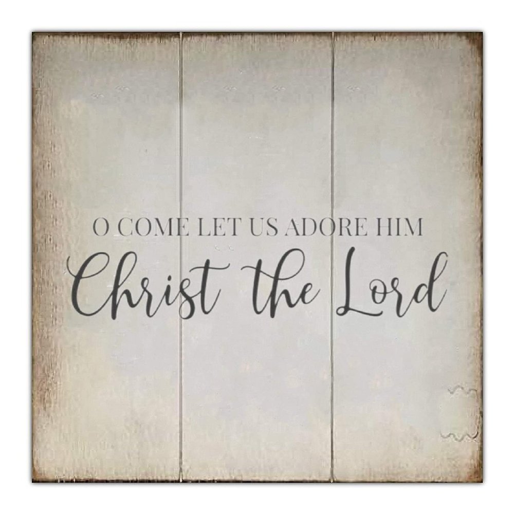Aihesui Wood Signs Wall Hanging Wall Decoration O Come Let Us Adore Him Sign for Living Room Kitchen Batheroom Bedroom Office School 16x16inch white-style1