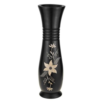 AeraVida Elegant Graceful Hand Carved Jasmine Flower Black 14-inch Beauty and Sweet Mango Tree Wood Vase | Wooden Flower Vase | Wood Vases for Flowers