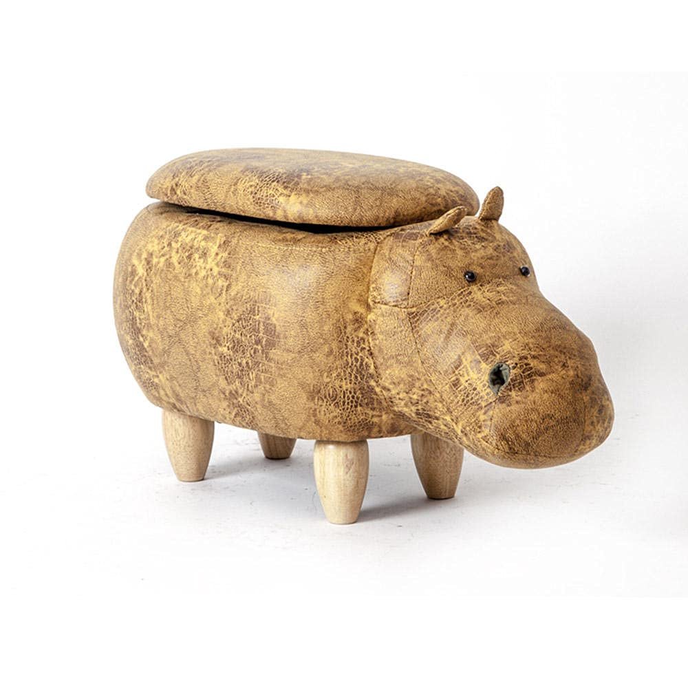 KDFJ Animal Footstools, Cute Hippopotamus Ottomans, Storage Stool, Pouffe Stool Solid Wood Stool Storage Shoe Bench-Storage Golden