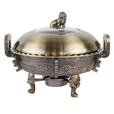MNSSRN Retro Copper Hot Pot, Round 3L Visual Insulation Food Heater with Burner Stove Stand Self-Service Stove,B