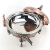 MNSSRN Retro Copper Hot Pot, Round 3L Visual Insulation Food Heater with Burner Stove Stand Self-Service Stove,B view 4