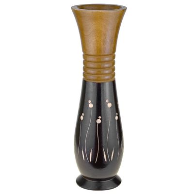AeraVida Versatile Nature Inspired Grass and Flowers Handcarved Wooden Table Vase in Black and Brown Stain for Unique Tropical Home Dcor | Black Wooden Vase | Vases Home Decor