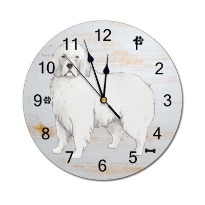 Retro Wall Clock Watercolor Great Pyrenees Dog Wooden Clock Dog Lover Puppy Portrait Dog Dad Mom Clock Quartz Silent Clock Home Decorative Hanging Clock for Living Room Birthday Gift 12Inch
