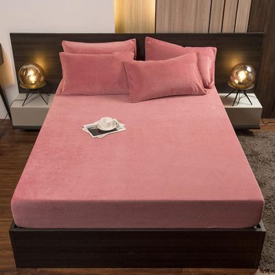 CFYCYHDZHT Bed Cover Room Pure Color Non Slip Crystal Velvet Mattress Top Hat, Warm Adult Bedroom Bed Cover Single Double King Size Bed Rose Red, 120x200cm