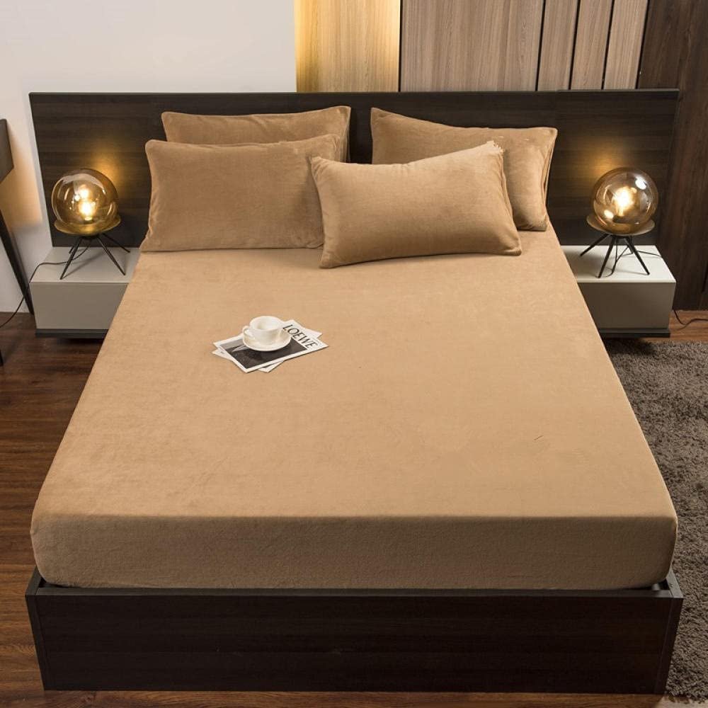 CFYCYHDZHT Bedding Best for Hotel Home Pure Color Non Slip Crystal Velvet Mattress Top Hat, Warm Adult Bedroom Bed Cover Single Double King Size Bed Brown 180200cm