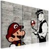 artgeist Textured Canvas Wall Art Banksy Super Mario Mushroom Cop 53x35 in - 3pcs Painting Canvas Prints Picture Artwork Image Framed Contemporary Wall Street Art Graffiti Urban Concrete i-C-0097-b-e view 1