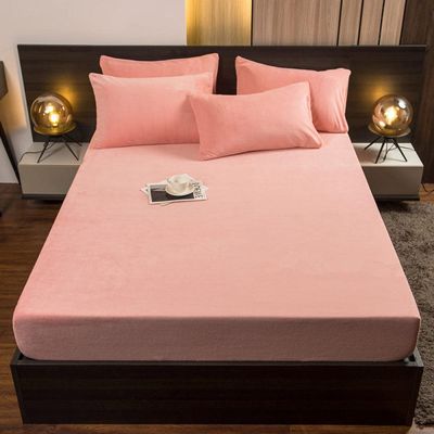 CFYCYHDZHT Bedding Set Pure Color Non Slip Crystal Velvet Mattress Top Hat, Warm Adult Bedroom Bed Cover Single Double King Size Bed Pink 120200cm, 120 x 200cm