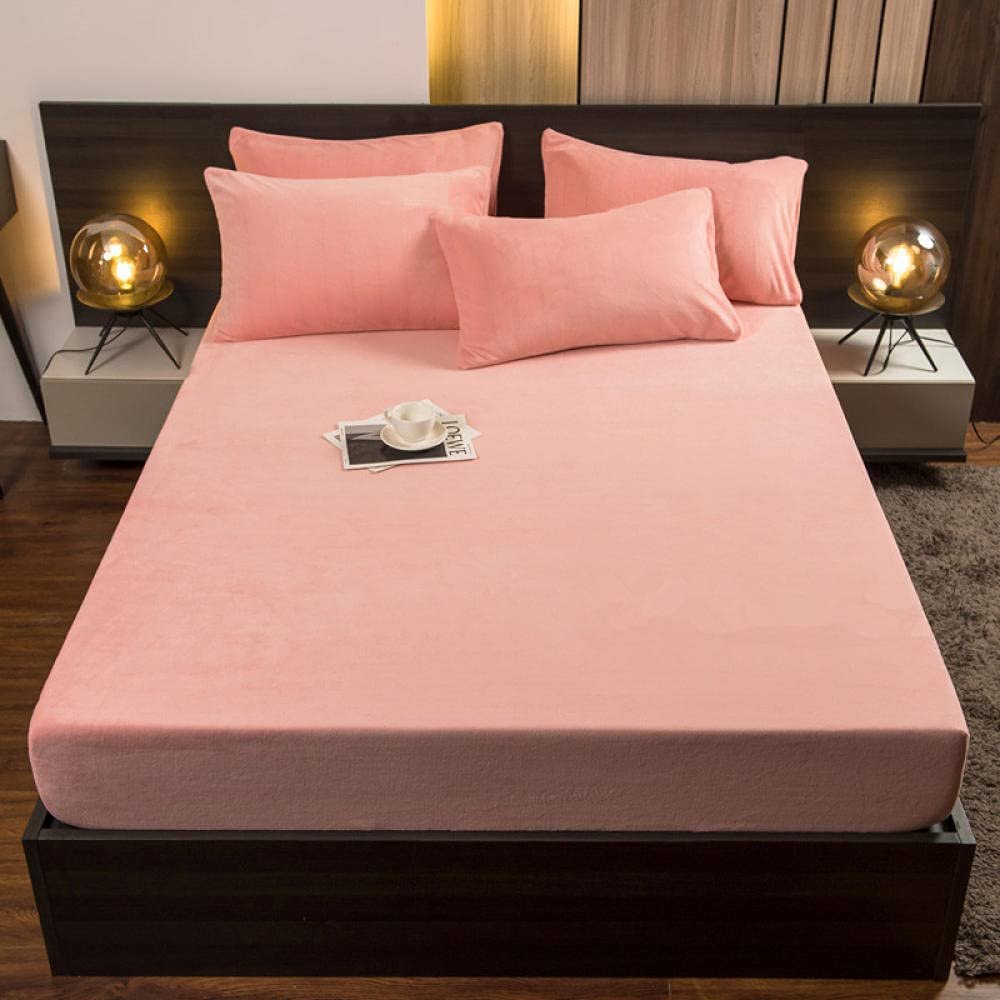 CFYCYHDZHT Bedding Set Pure Color Non Slip Crystal Velvet Mattress Top Hat, Warm Adult Bedroom Bed Cover Single Double King Size Bed Pink 120200cm, 120 x 200cm