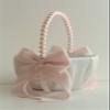 Pink Wedding Basket/Pink Flower Girl Basket/Blush pink Basket/Pearl handle basket/Pink handle basket/Pearl Wedding basket (1 Pillow + 1 Basket) view 1