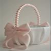 Pink Wedding Basket/Pink Flower Girl Basket/Blush pink Basket/Pearl handle basket/Pink handle basket/Pearl Wedding basket (1 Pillow + 1 Basket) view 2