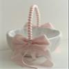 Pink Wedding Basket/Pink Flower Girl Basket/Blush pink Basket/Pearl handle basket/Pink handle basket/Pearl Wedding basket (1 Pillow + 1 Basket) view 3