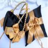 Flower Girl Basket and Ring Bearer Pillow Set Black Gold Wedding Basket Gold Ring Pillow Wedding Ring Pillow Gold Pearl Handle Baske (White, 4 Baskets) view 1