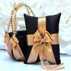 Flower Girl Basket and Ring Bearer Pillow Set Black Gold Wedding Basket Gold Ring Pillow Wedding Ring Pillow Gold Pearl Handle Baske (White, 4 Baskets) view 2