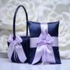 Flower Girl Basket and Ring Bearer Pillow Set Navy Violet Wedding Basket, Lavender Basket, Navy Ring Pillow Blush, Flower Girl Gift (1 Pillow + 1 Basket) view 3
