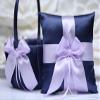 Flower Girl Basket and Ring Bearer Pillow Set Navy Violet Wedding Basket, Lavender Basket, Navy Ring Pillow Blush, Flower Girl Gift (1 Pillow + 1 Basket) view 4