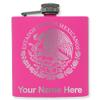 6oz Stainless Steel Flask, Flag of Mexico, Personalized Engraving Included (Pink) view 1