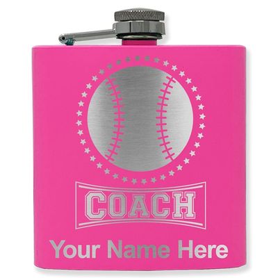 6oz Stainless Steel Flask, Baseball Coach, Personalized Engraving Included (Pink)