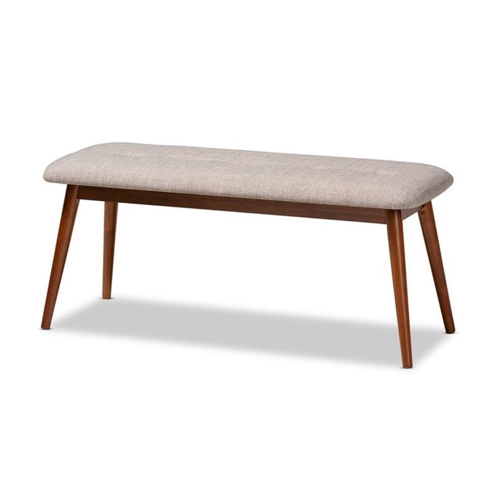 BOWERY HILL Upholstered Wood Bench in Light Gray and Medium Oak