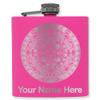6oz Stainless Steel Flask, Aztec Calendar, Personalized Engraving Included (Pink) view 1