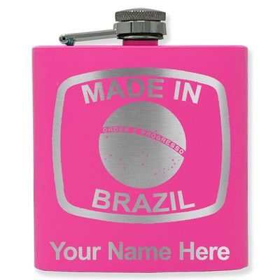 6oz Stainless Steel Flask, Made in Brazil, Personalized Engraving Included (Pink)
