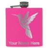 6oz Stainless Steel Flask, Hummingbird, Personalized Engraving Included (Pink) view 1