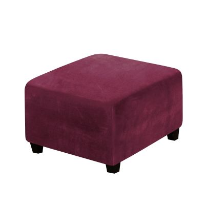 YSLJW Velvet Ottoman Stool Slipcovers Square Chair Sofa Chair Cover Elastic Footstool Protector Covers (Color : DarkRed, Specification : 1 Pcs)