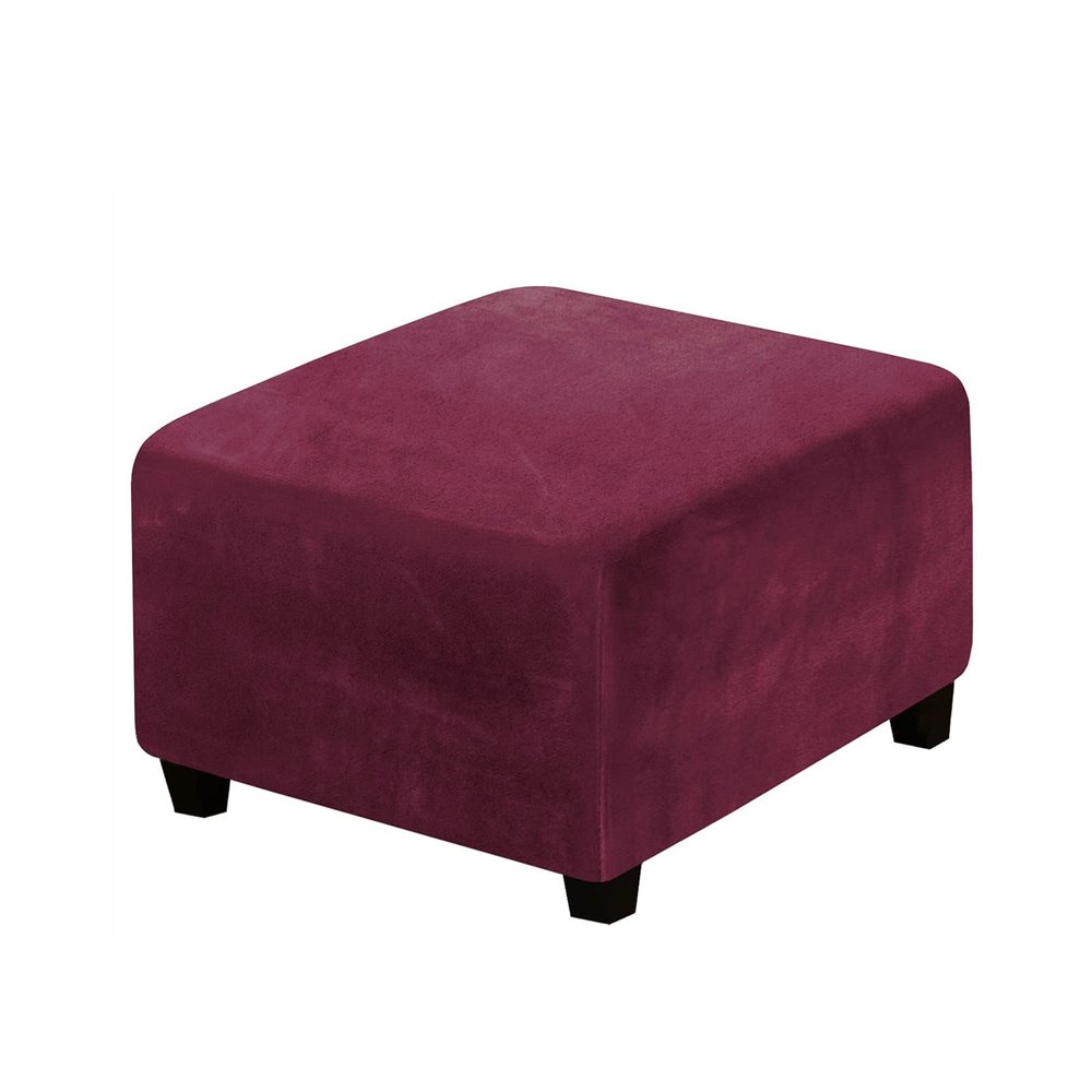 YSLJW Velvet Ottoman Stool Slipcovers Square Chair Sofa Chair Cover Elastic Footstool Protector Covers (Color : DarkRed, Specification : 1 Pcs)