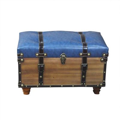 DANADESK Retro Wooden Storage Ottoman Footstool, Industrial Style Storage Bench Shoes Change Stool Small Upholstered seat Bed end Stool-Blue L