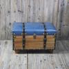DANADESK Retro Wooden Storage Ottoman Footstool, Industrial Style Storage Bench Shoes Change Stool Small Upholstered seat Bed end Stool-Blue L view 2