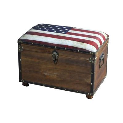 DANADESK Retro Wooden Storage Ottoman Footstool, Industrial Style Storage Bench Shoes Change Stool Small Upholstered seat Bed end Stool-America S