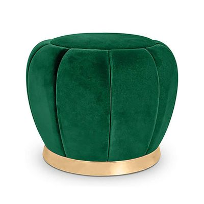 DANADESK Small Round Tufted Velvet Ottoman Footstool, Upholstered footrest with Gold Plating Base Shoe Change Stool for Extra seat-Green