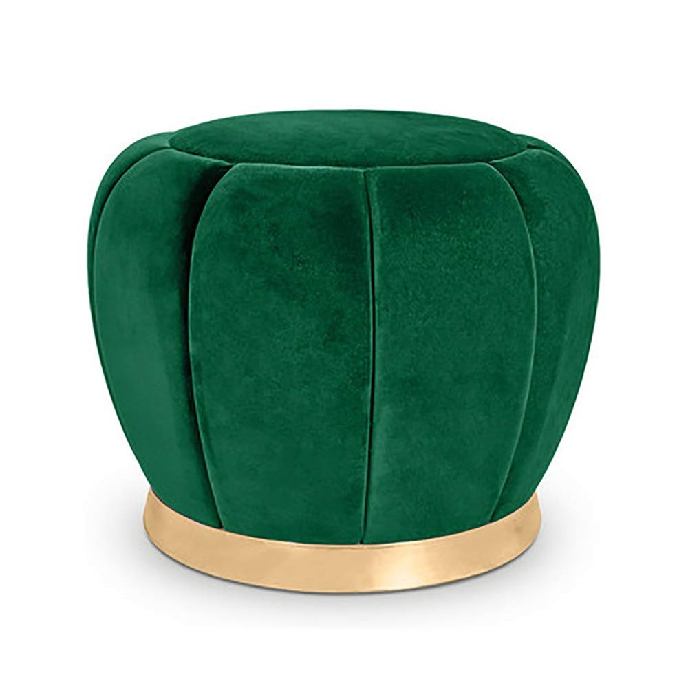DANADESK Small Round Tufted Velvet Ottoman Footstool, Upholstered footrest with Gold Plating Base Shoe Change Stool for Extra seat-Green